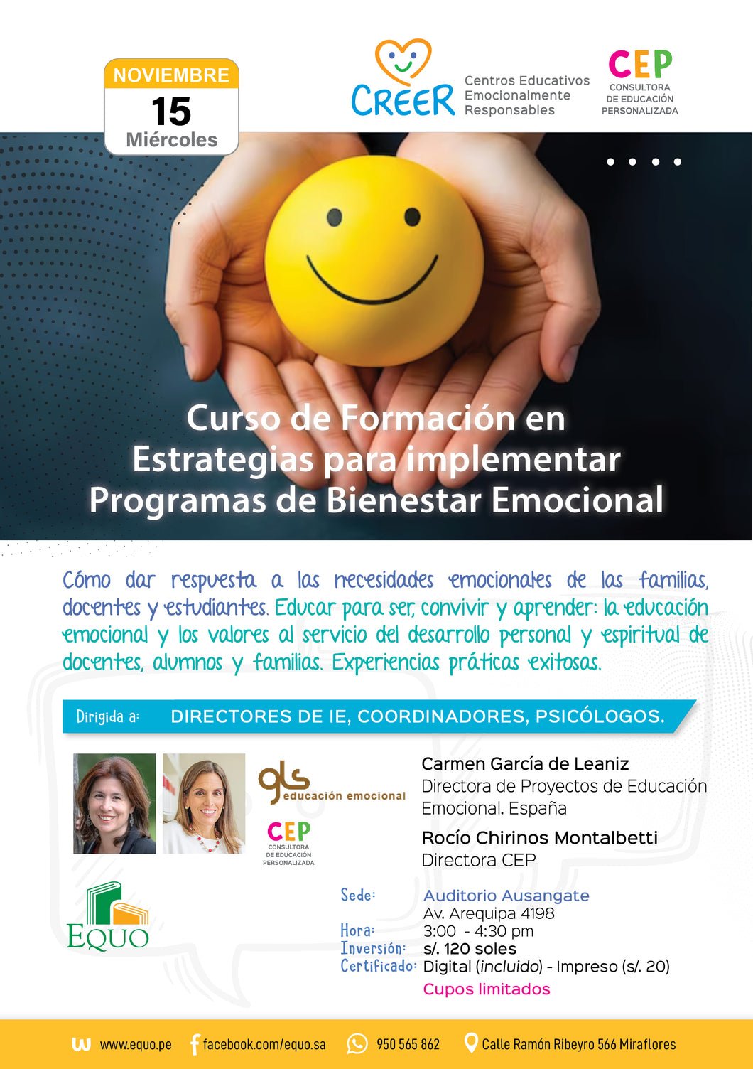 15 noviembre. Curso de Formación en Estrategias para implementar Programas de Bienestar Emocional